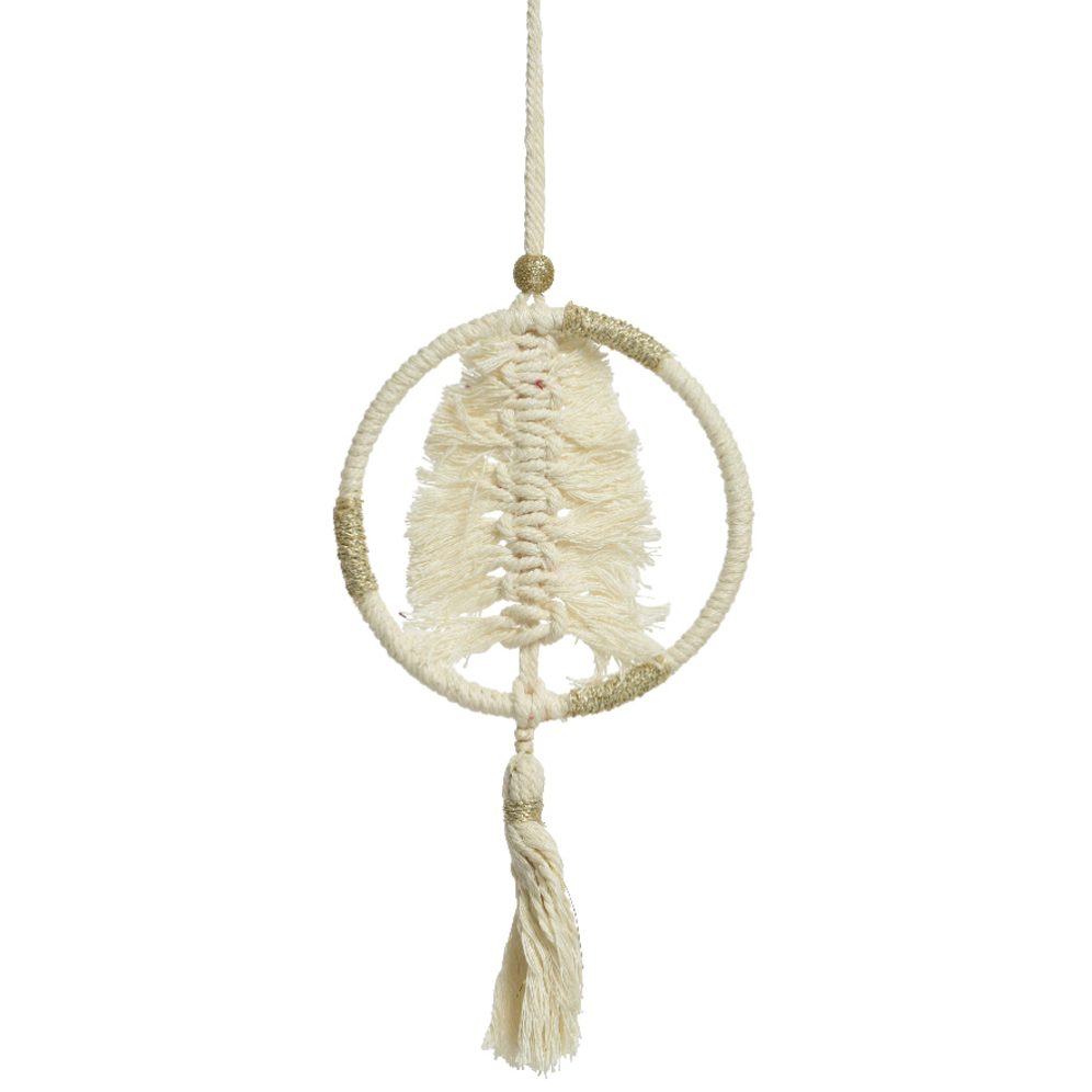 Kerstornament - Macramé boom - Met kwastje - Wit