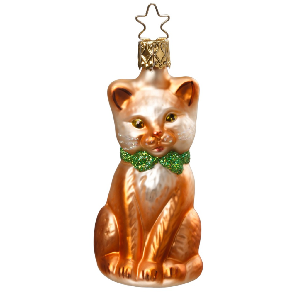 Inge Glas kerstornament - Rode kat - Met kerststrik