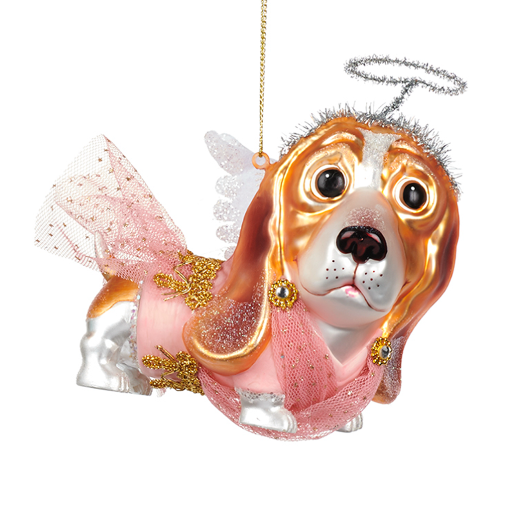 Goodwill kerstornament - Basset als engel