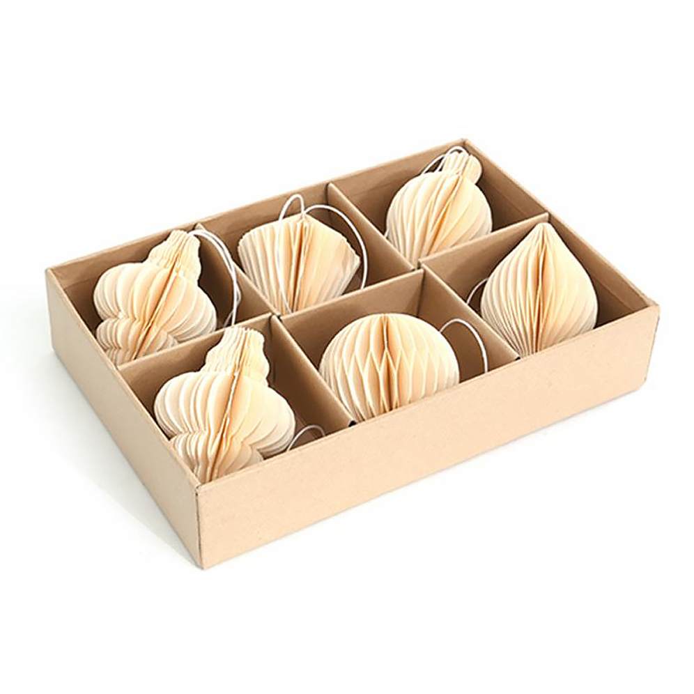 Only Natural papieren honeycomb kerstballen - Set van 6 - Wit