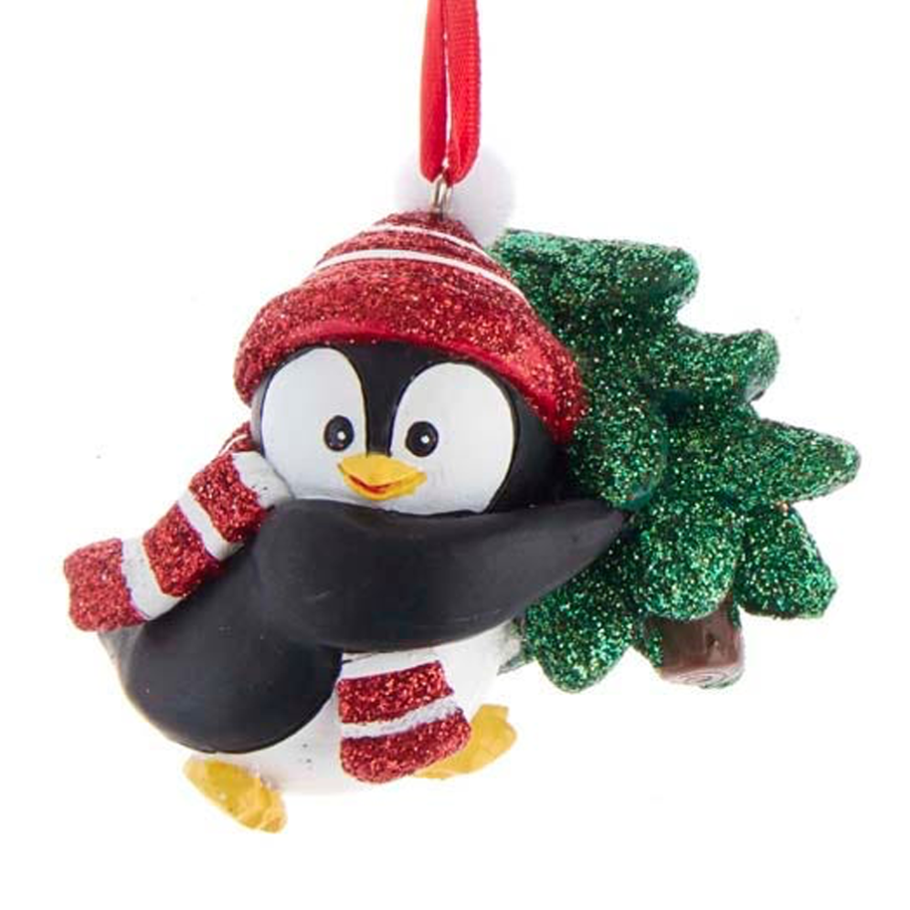 Kurt Adler kerstornament - Pinguïn met kerstboom