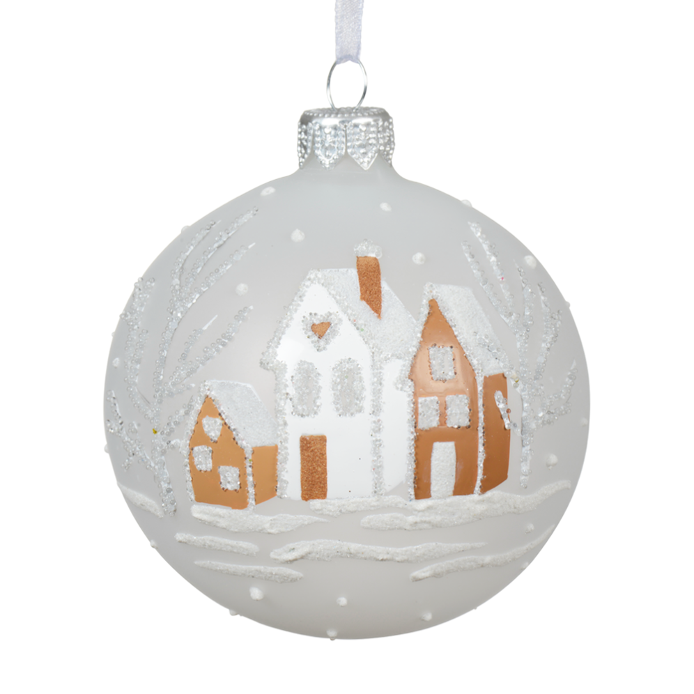 Decoris kerstbal - Met huisjes - 8cm