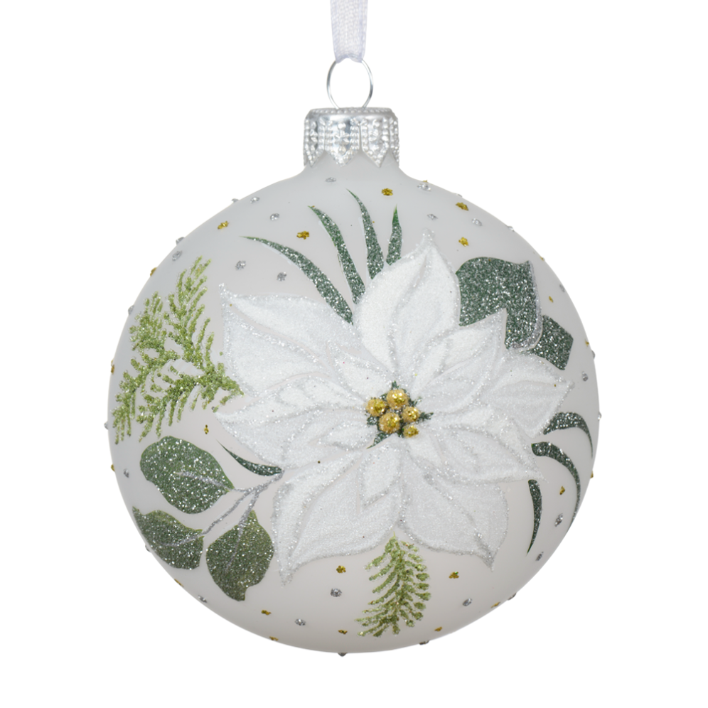 Decoris kerstbal - Met poinsettia - 8cm