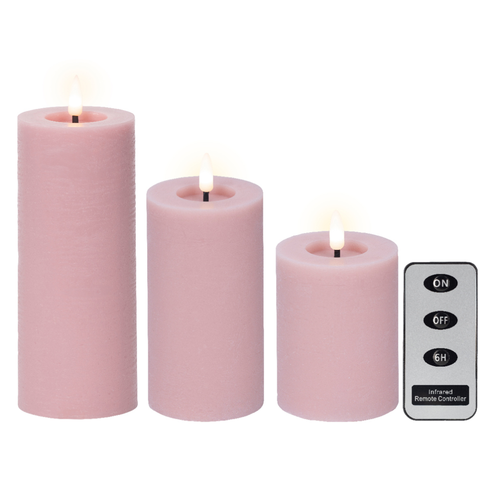 Lumineo LED stompkaarsen - Roze - Set van 3 - Met afstandsbediening