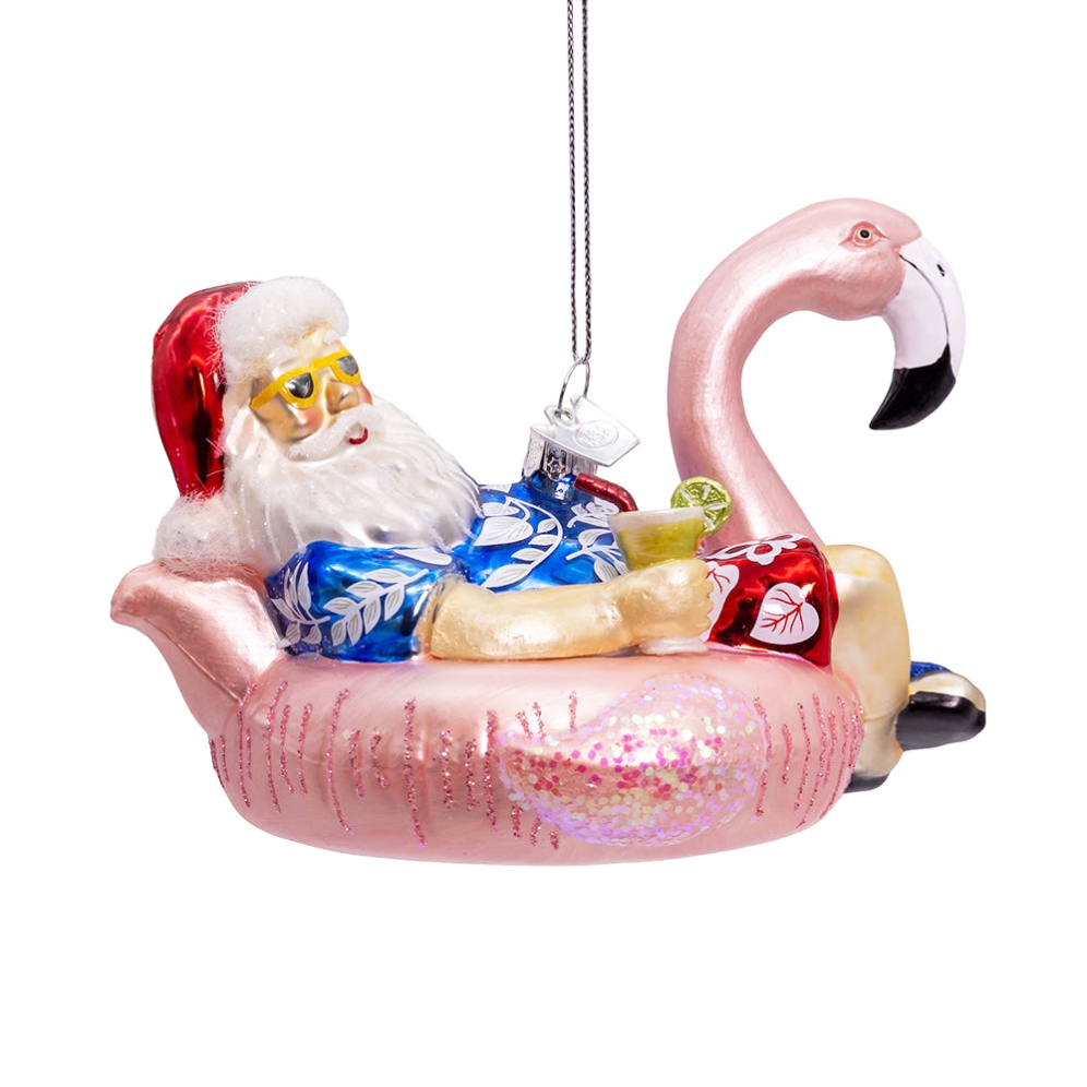 Kurt Adler kerstornament - Kerstman in opblaas flamingo