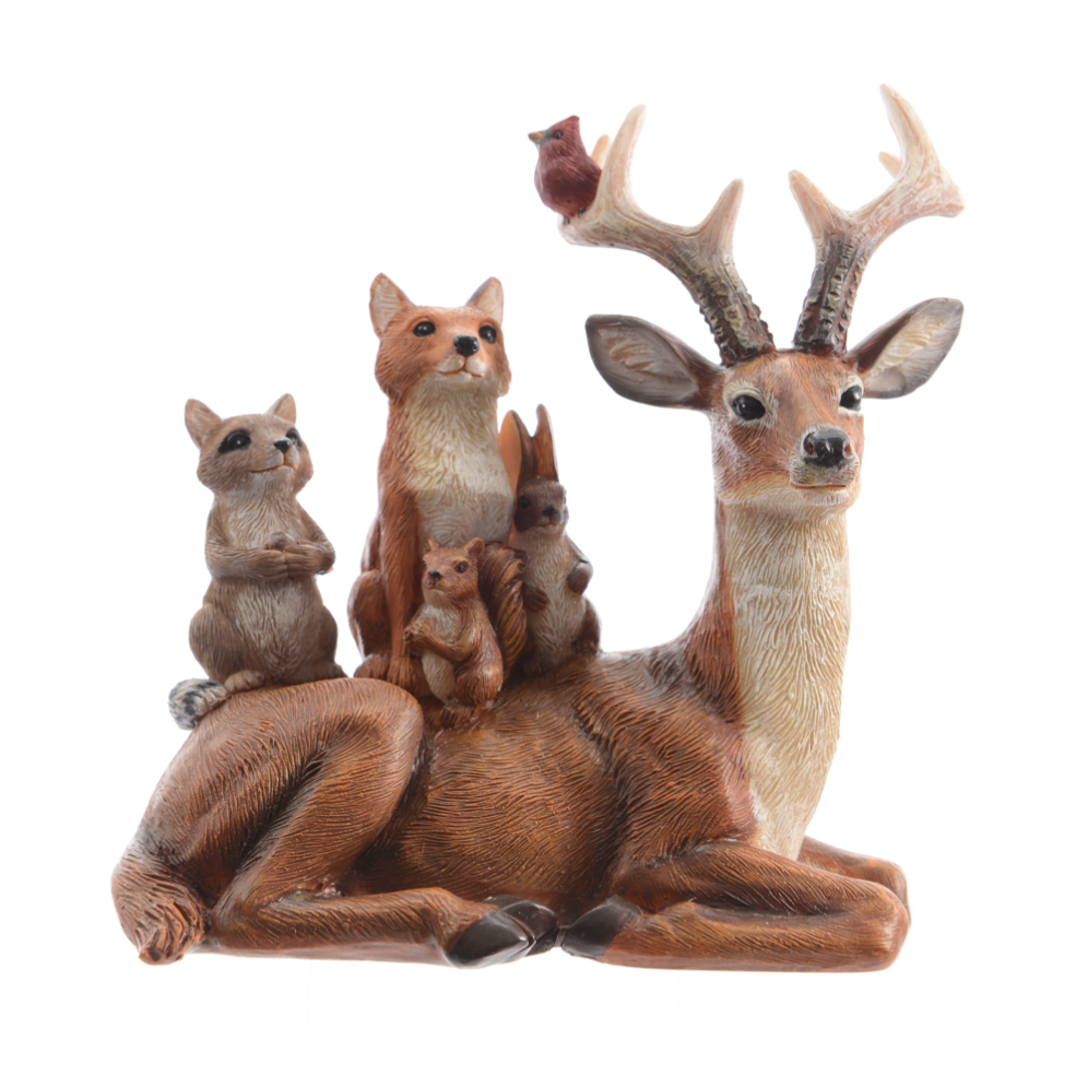 Decoris kerstdecoratie - Rendier met bosdieren
