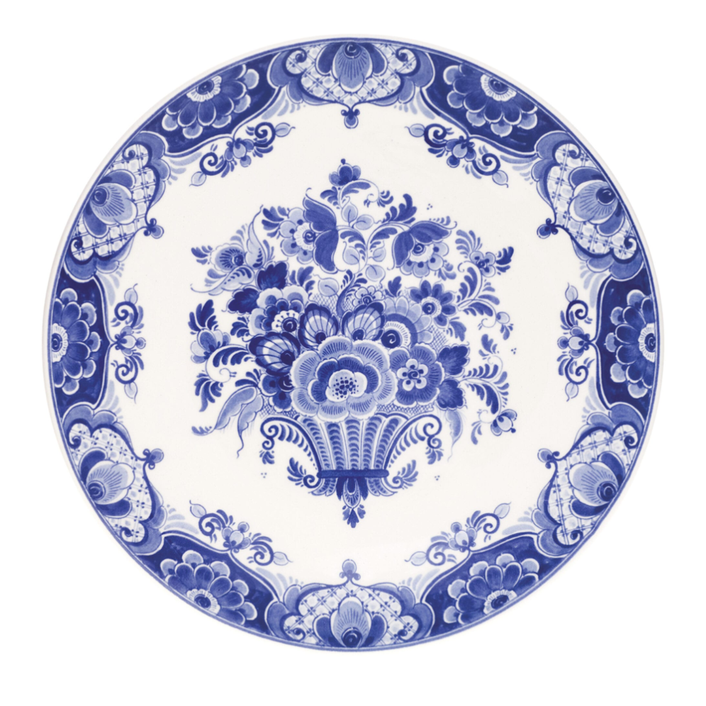 Royal Delft bord - Met bloemenmand