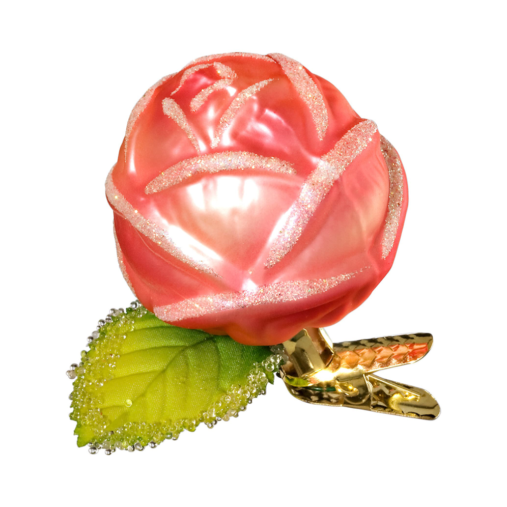 Inge Glas kerstornament - Roos - Op clip