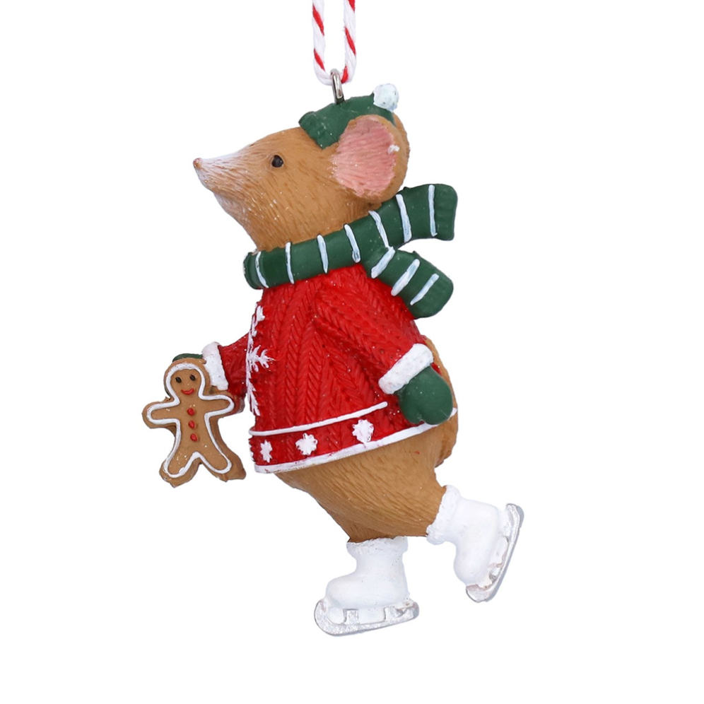 Gisela Graham kerstornament - Muis op schaatsen