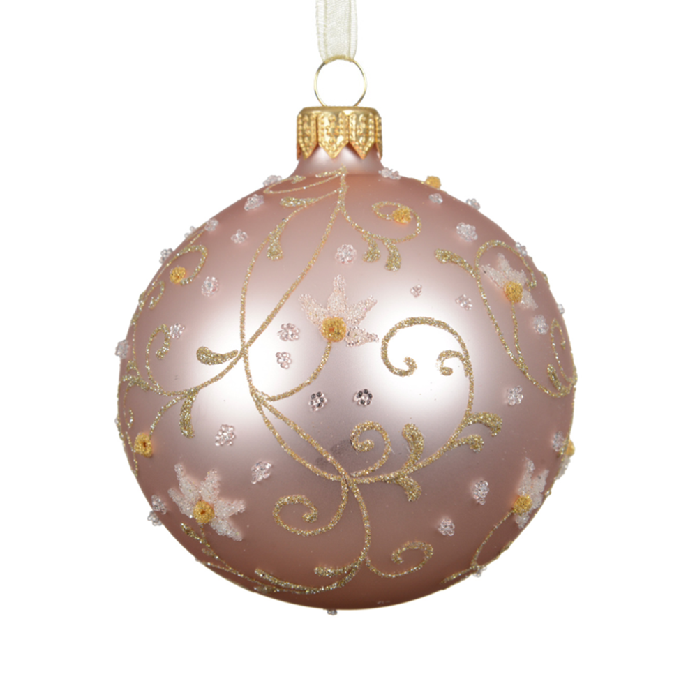 Decoris kerstbal - Met bloemen - 8cm
