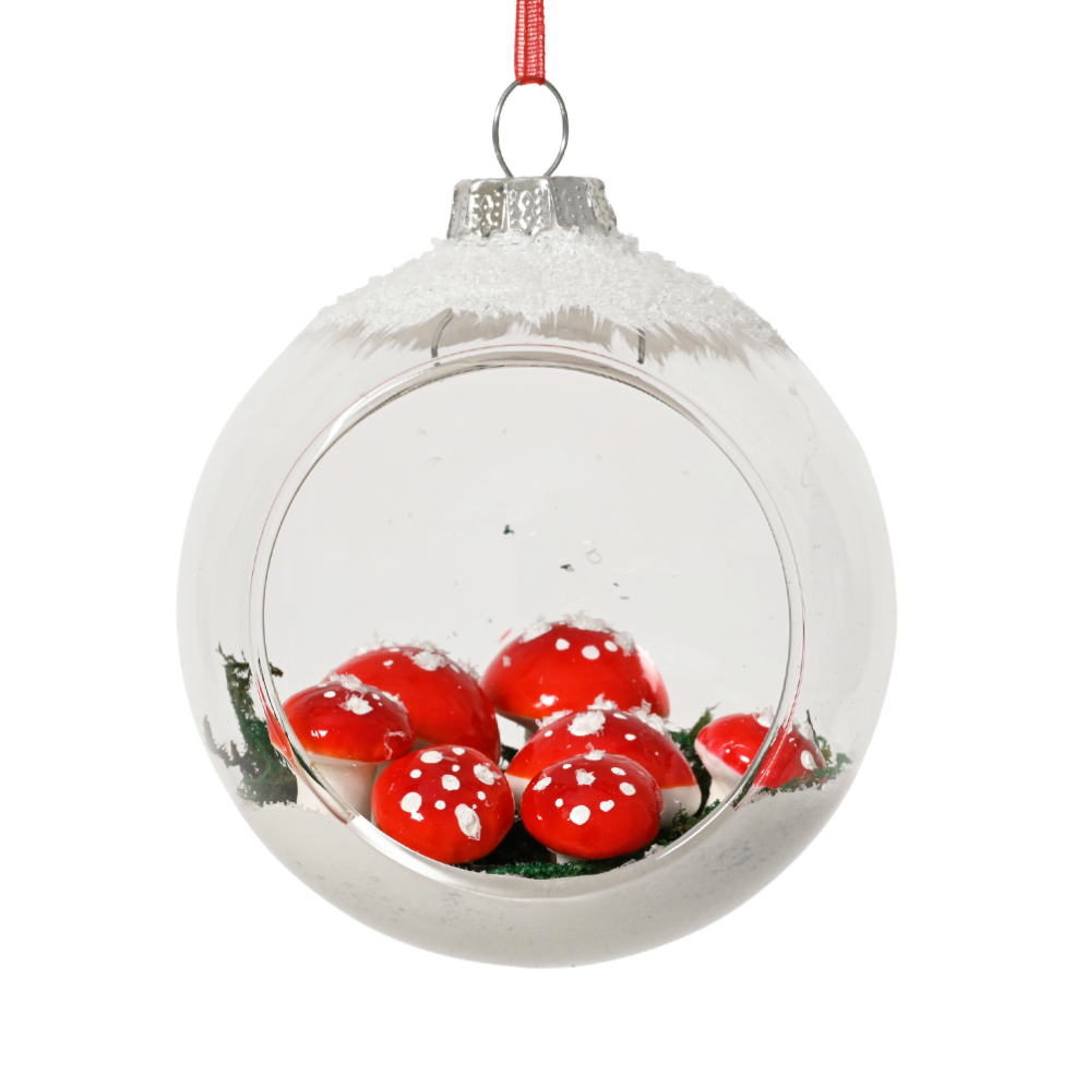 Decoris kerstbal - Met paddenstoelen - 8cm
