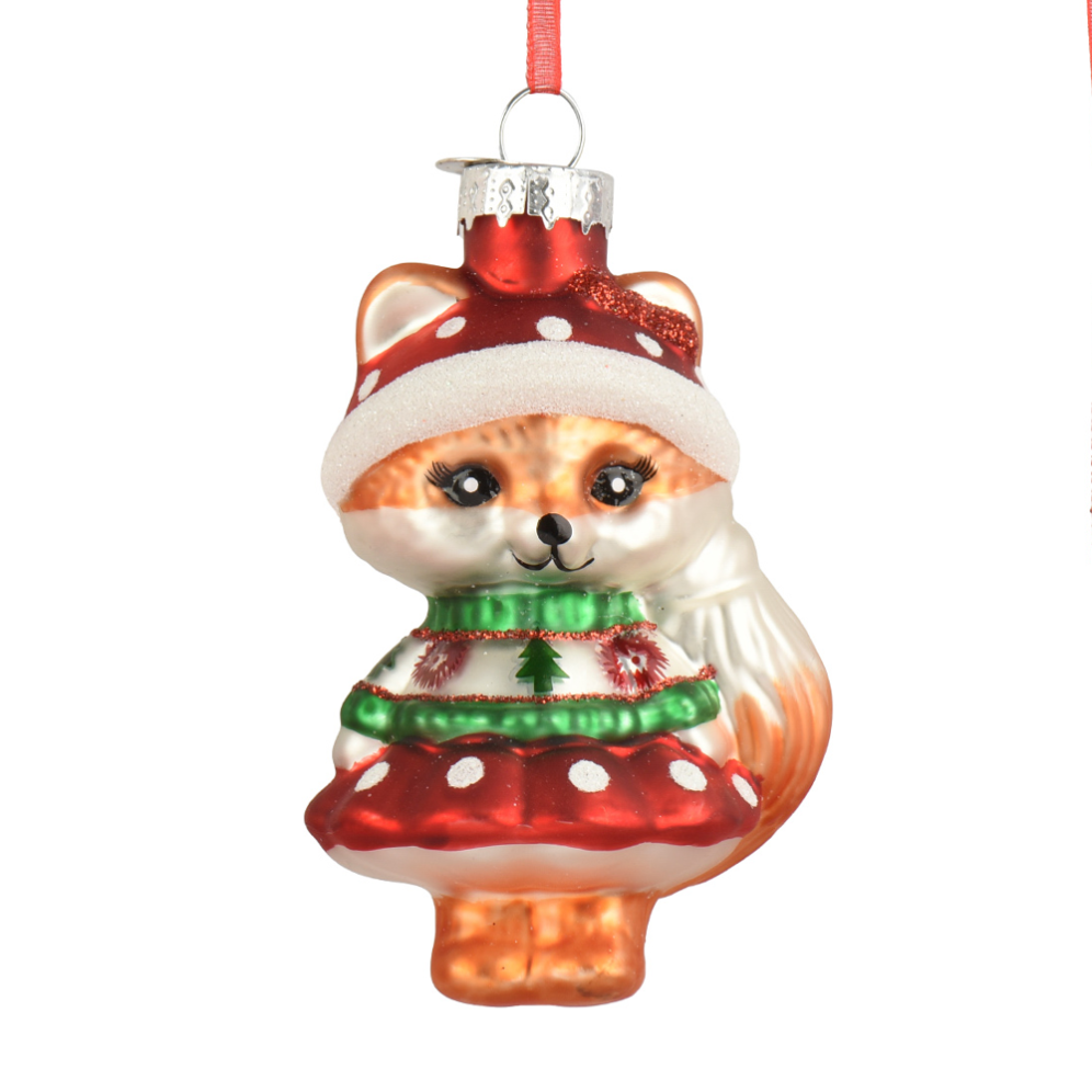 Decoris kerstornament - Vos met paddenstoel
