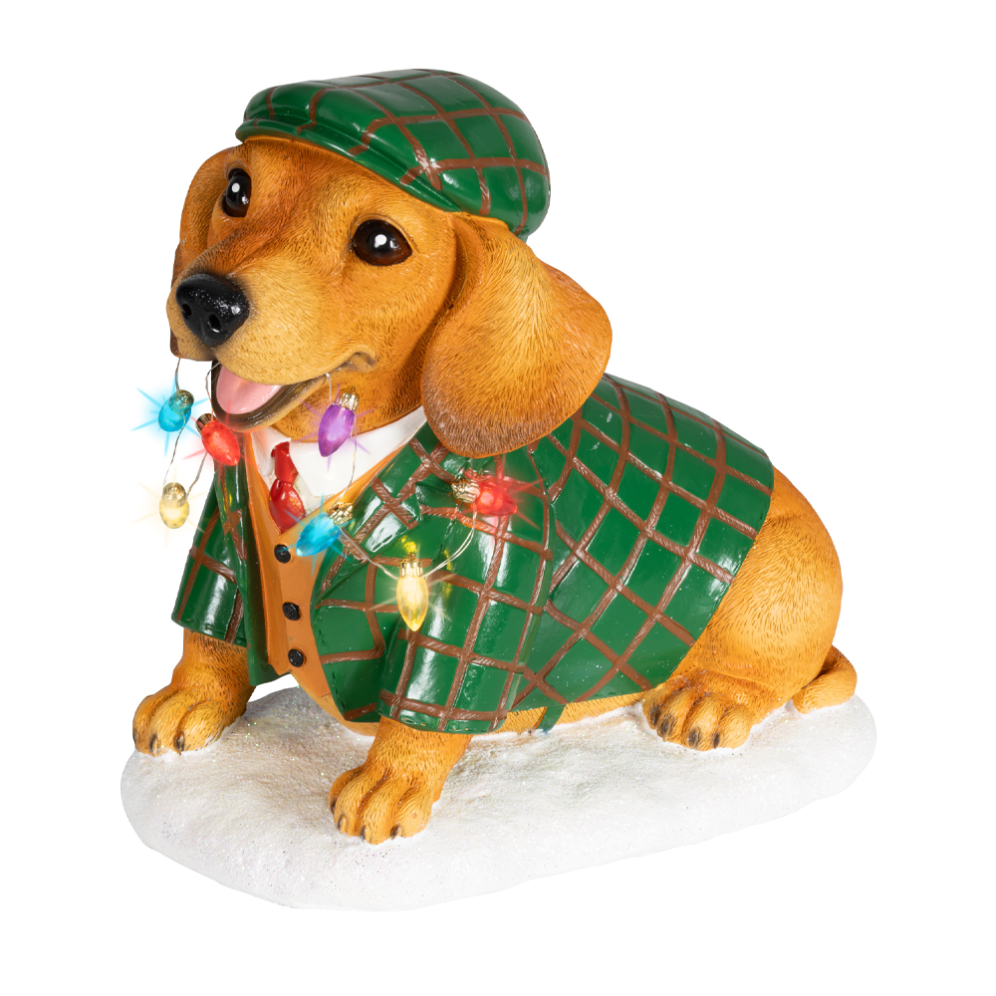 Decoris kerstbeeld - Hond met kerstlichtjes