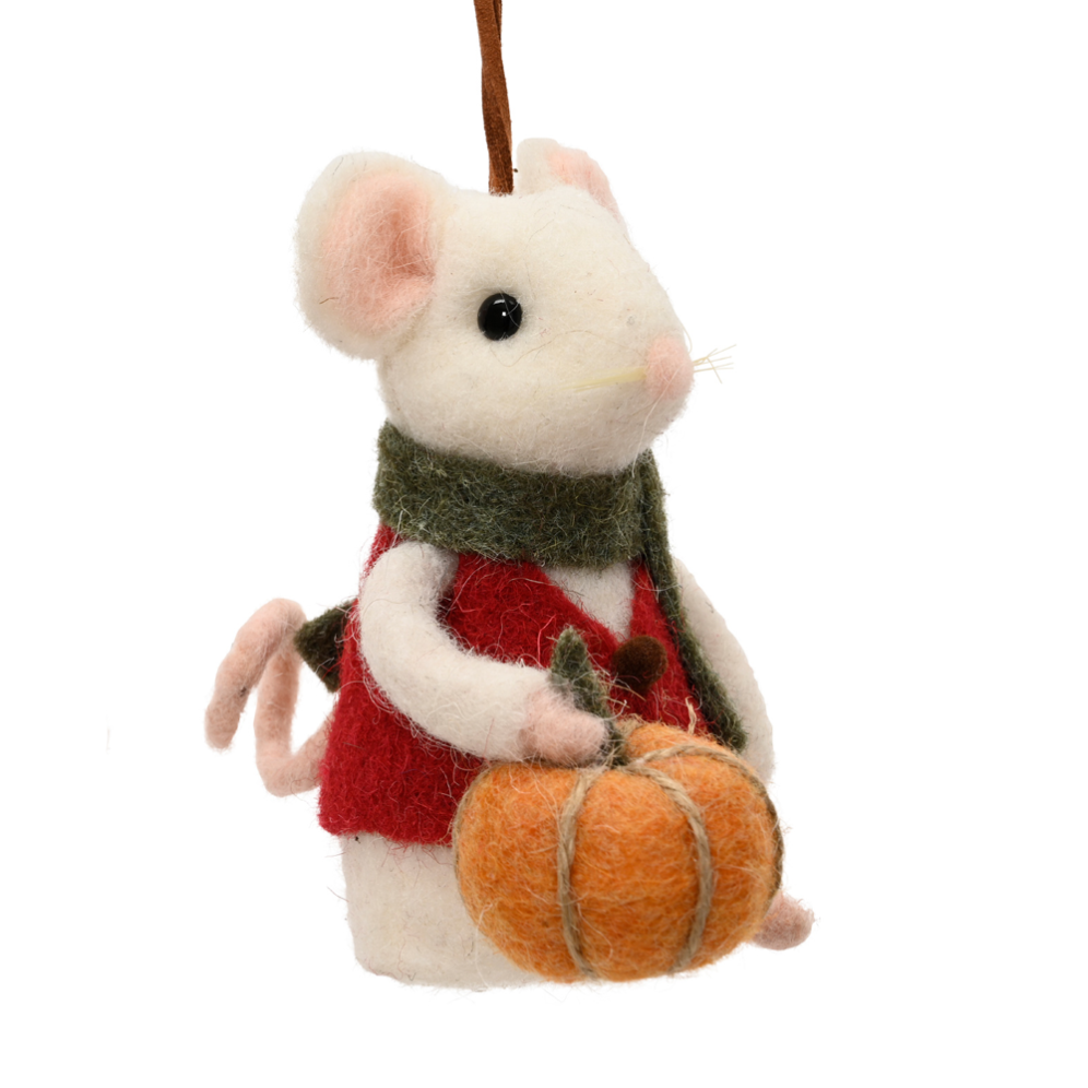 Decoris kerstornament - Muis met pompoen