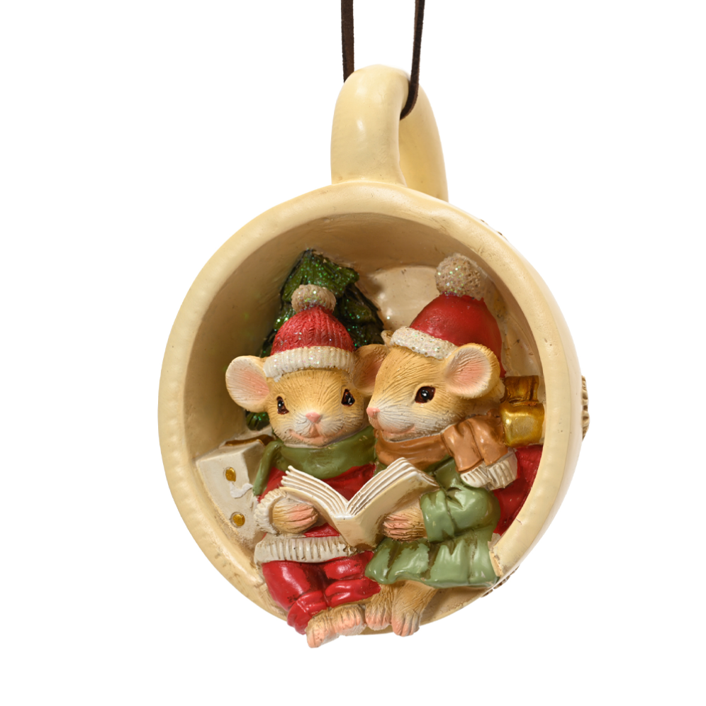 Decoris kerstornament - Muizen in theekop