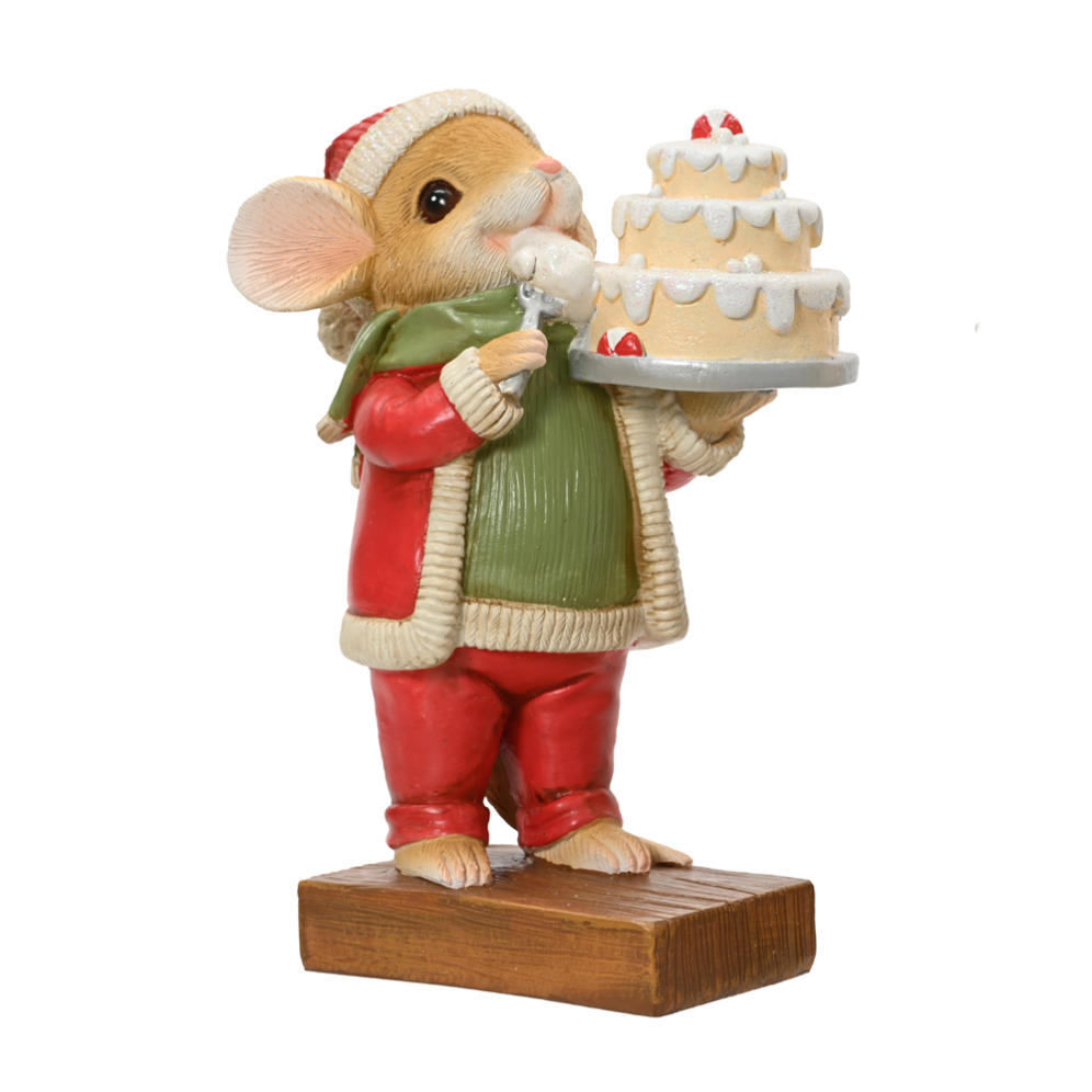Decoris kerstbeeld - Muis met taart