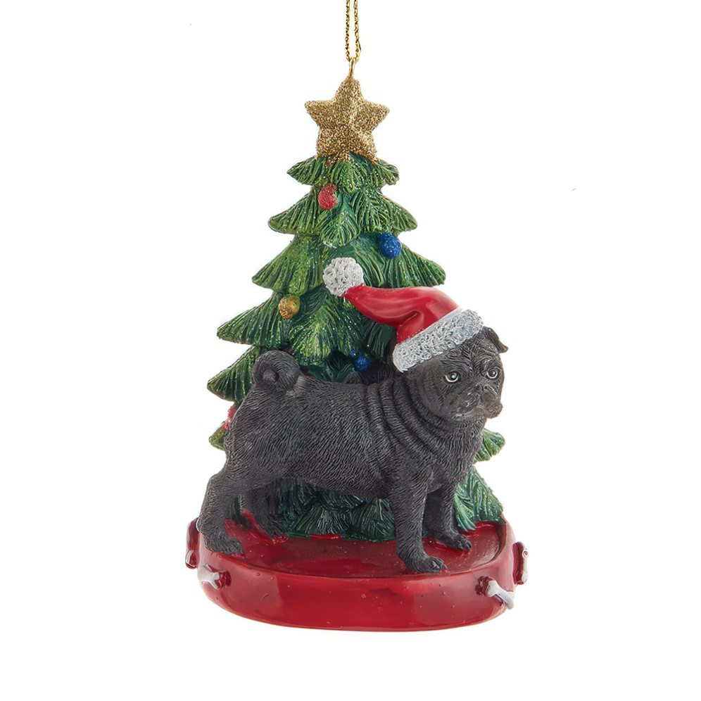 Kurt Adler kerstornament - Mopshond met kerstboom