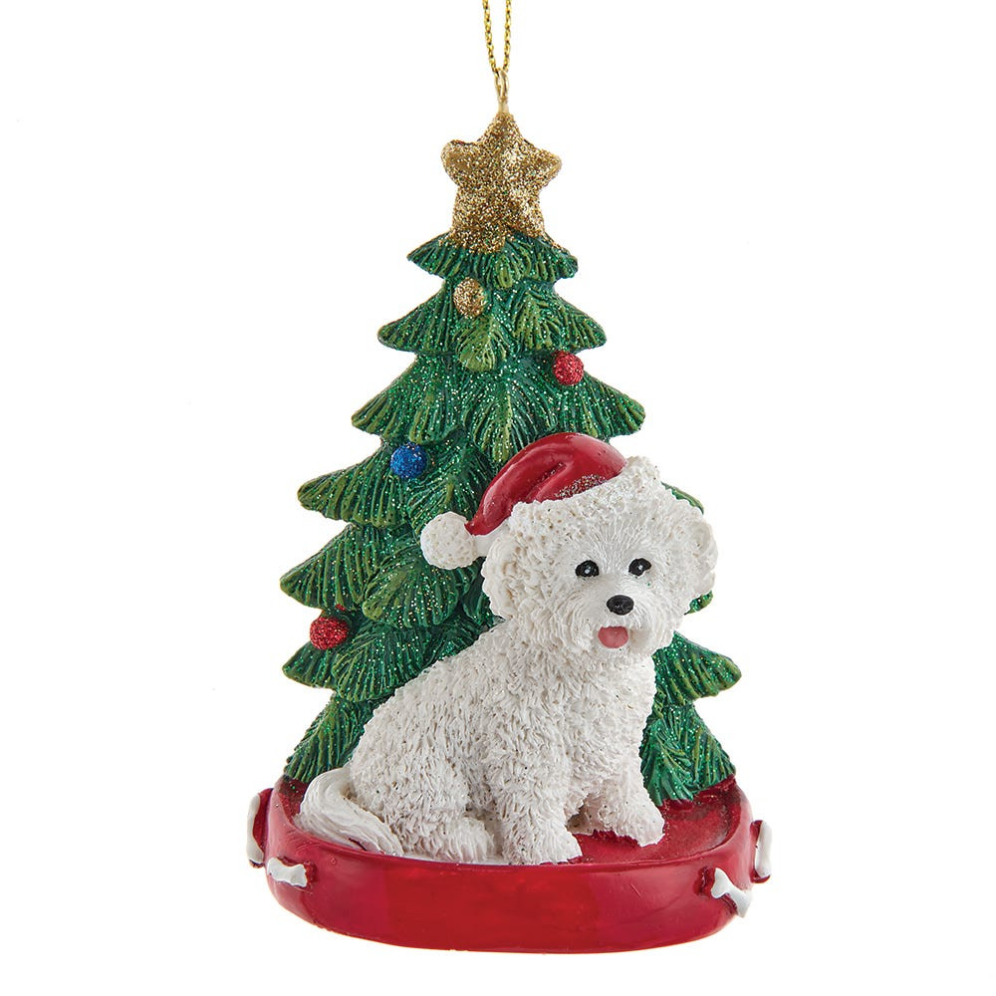 Kurt Adler kerstornament - Bichon Frise met kerstboom