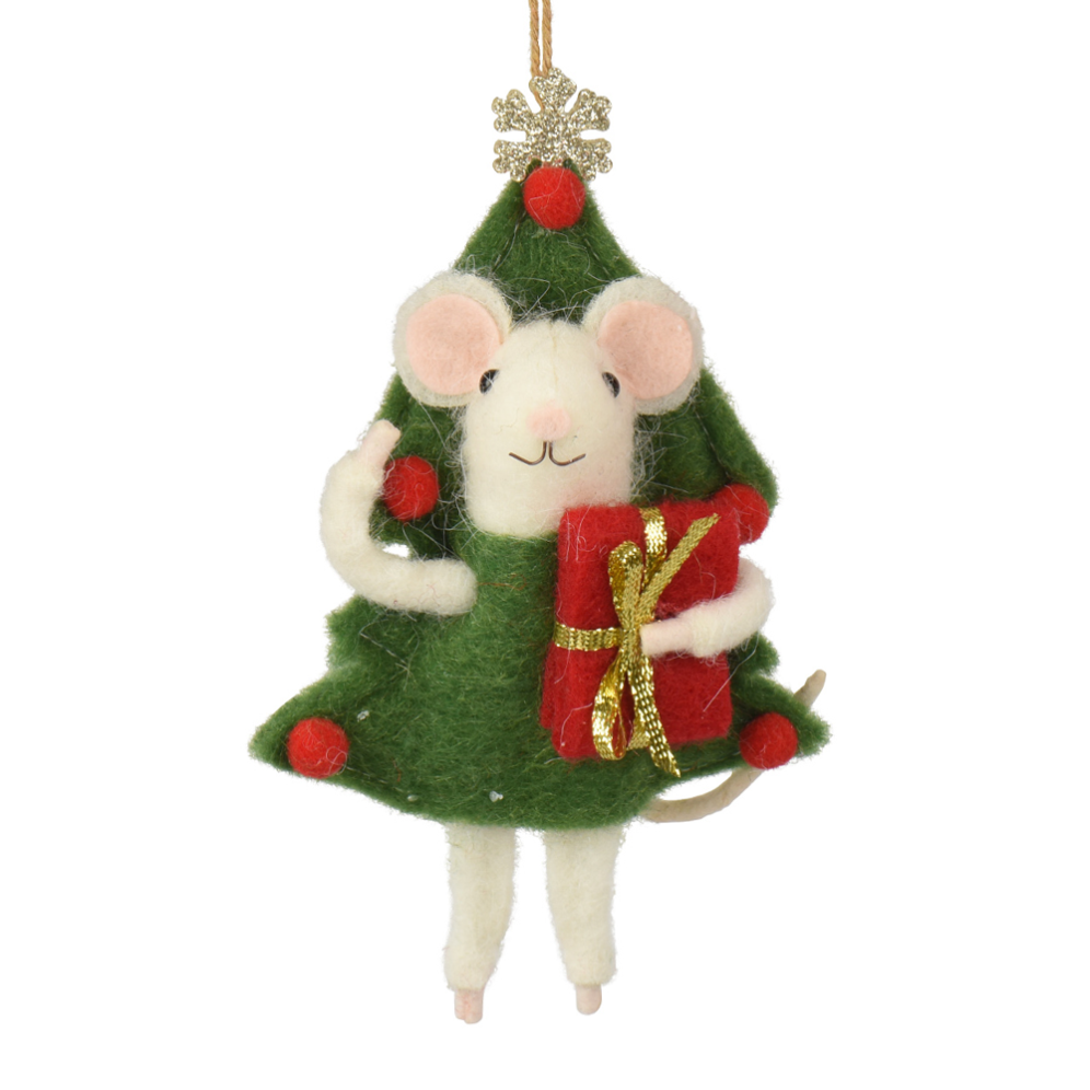 Decoris kerstornament - Muis met cadeau