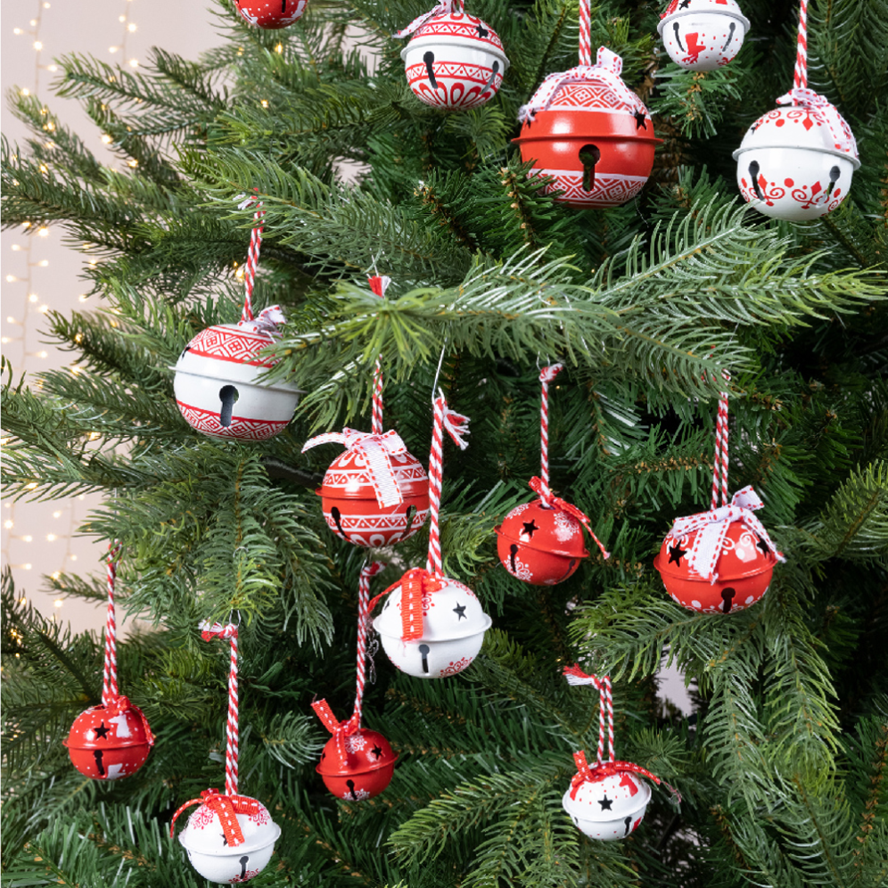 Metalen belletjes - Rood en wit met opdruk - Set van 14