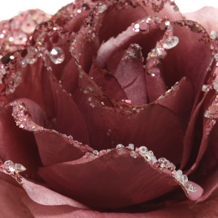 Kerstornament - Roos op klip - Donker roze - 14cm