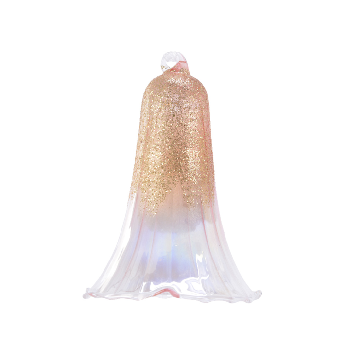 Glazen kerstklok - Met koperen glitters - Lelie vorm - Transparant