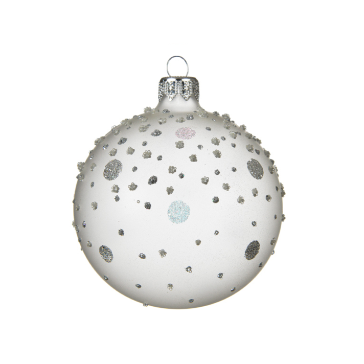 Glazen kerstbal - Met zilveren glitters - Mat zilver doorzichtig - 8cm