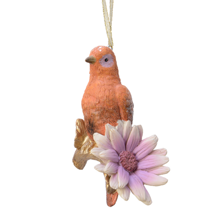 Kerstornament - Vogel op bloem - Paars - 10cm