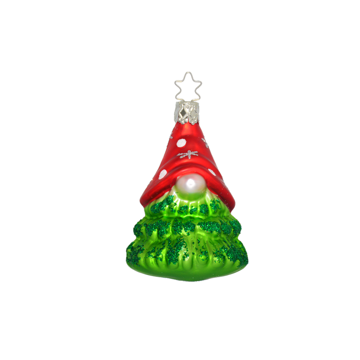 Inge Glas glazen kerstornament - Bos gnoom - Goud en rood