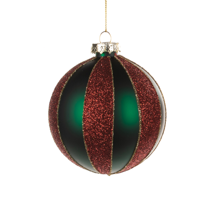 Goodwill glazen kerstbal - Met rode glitters - Groen