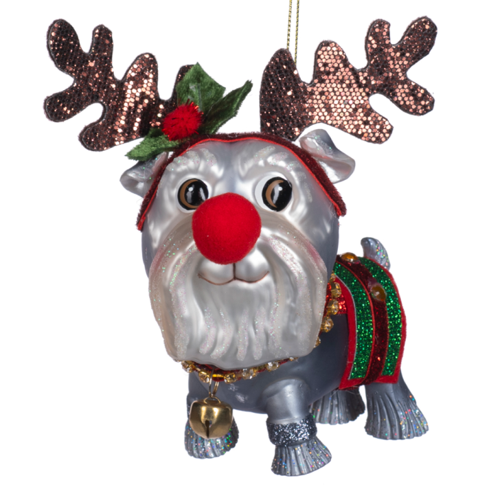 Goodwill kerstornament - Schnauzer als Rudolph met bel