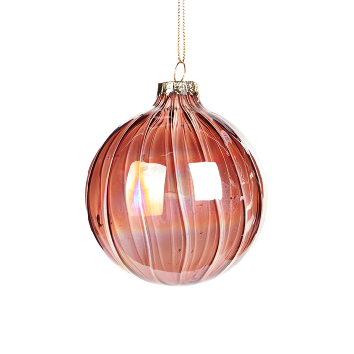 Goodwill glazen kerstbal - Met swirl effect - Donker roze - 8cm