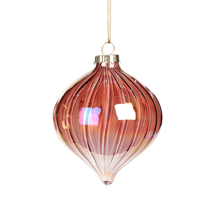 Goodwill glazen kerstbal - Met swirl effect - Ui-vormig - Donker roze - 8cm