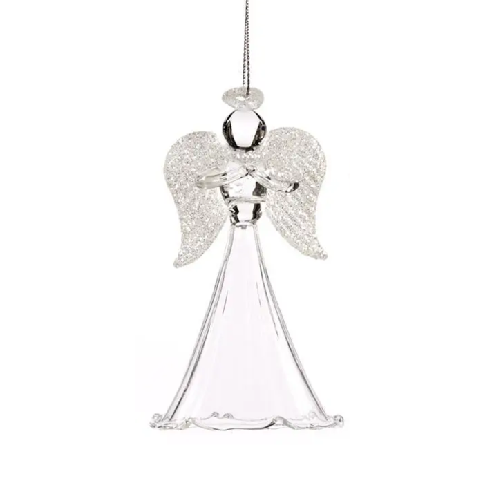 Goodwill glazen kerstornament - Engel met glitter vleugels - Transparant