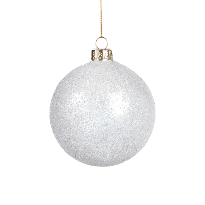 Goodwill glazen kerstbal - Met witte glitters - Wit - 8cm