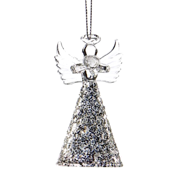Goodwill glazen kerstornament - Engel met zilveren glitters - Transparant - 11cm