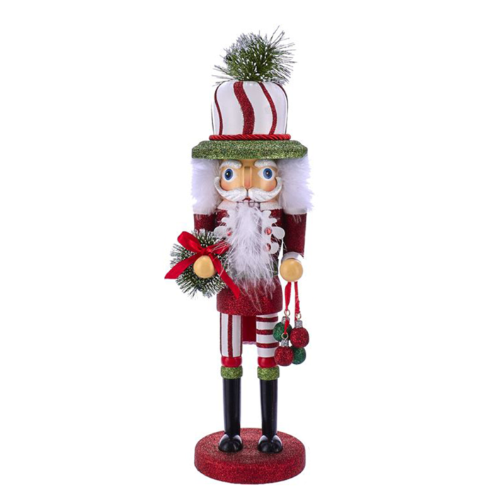 Kurt Adler Hollywood Notenkraker - Met kerstkrans- Rood en groen - 45cm