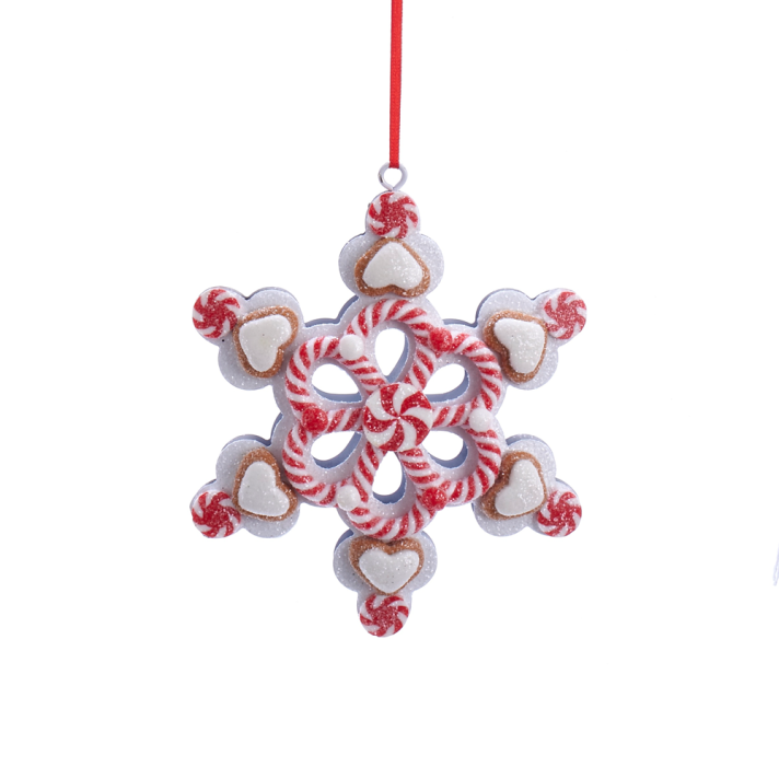 Kurt Adler kerstornament - Sneeuwvlok met zuurstokken - Rood en wit