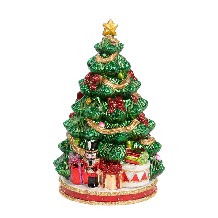 Goodwill glazen ornament - Kerstboom met cadeaus - Groen - 23cm