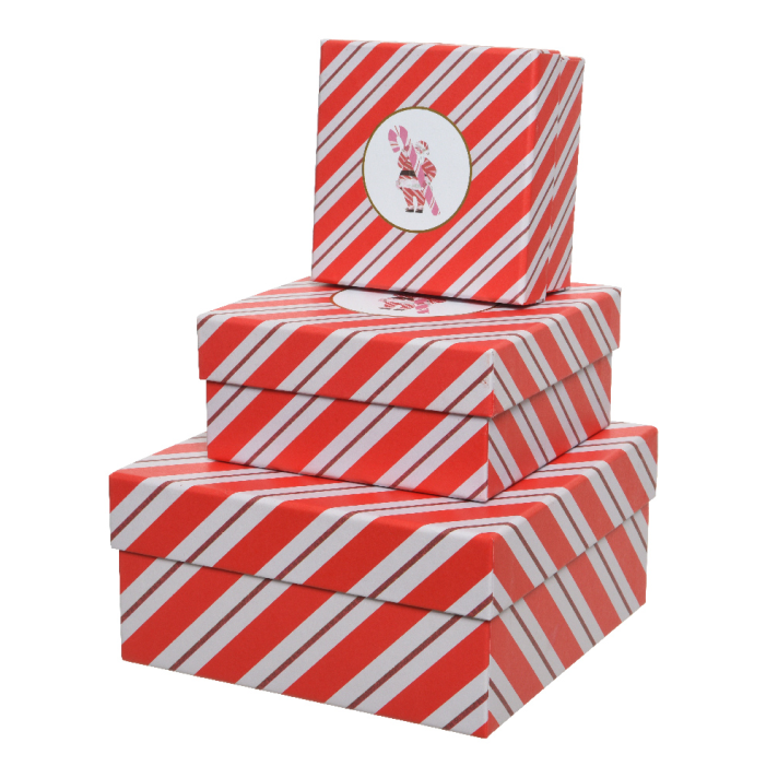 Papieren cadeauboxen - Met kerstman - Rood wit - 3-delig