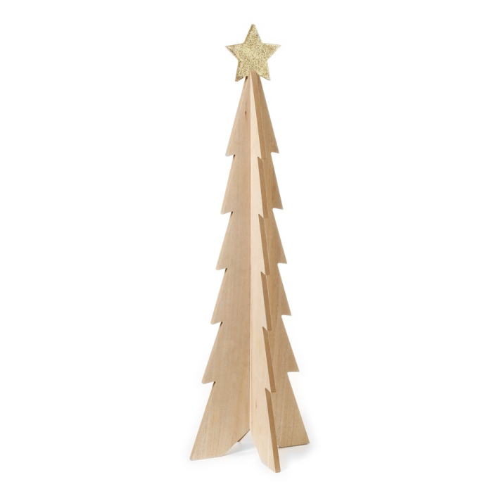 Houten kerstboom - Met gouden glitter ster - Groot