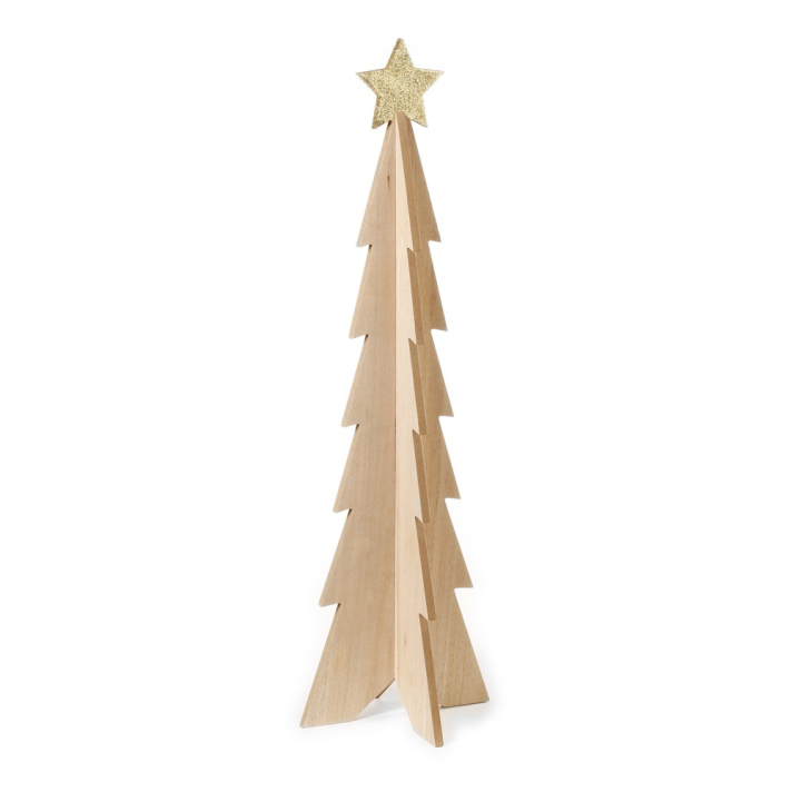 Houten kerstboom - Met gouden glitter ster - 68cm