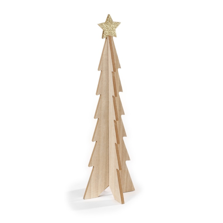 Houten kerstboom - Met gouden glitter ster - Klein
