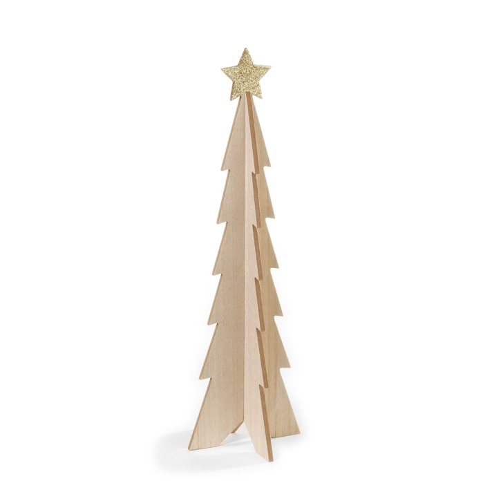 Houten kerstboom - Met gouden glitter ster - Middel