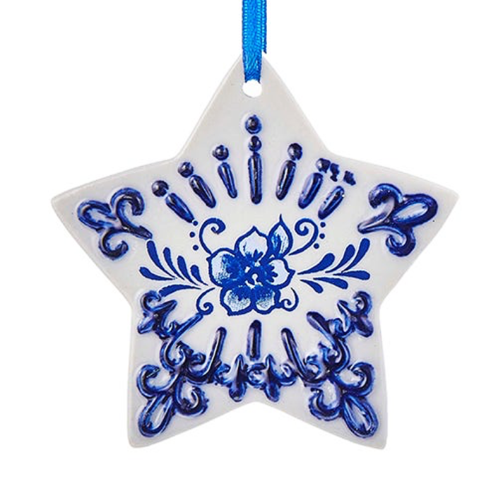 Kurt Adler kerstornament - Ster - Delfts Blauw