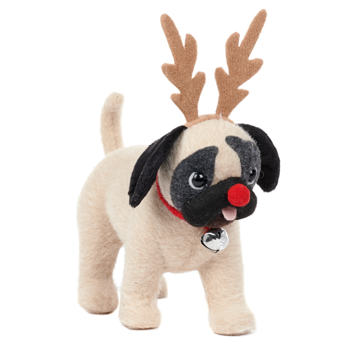 Goodwill kerst mopshond - Met gewei en rode neus