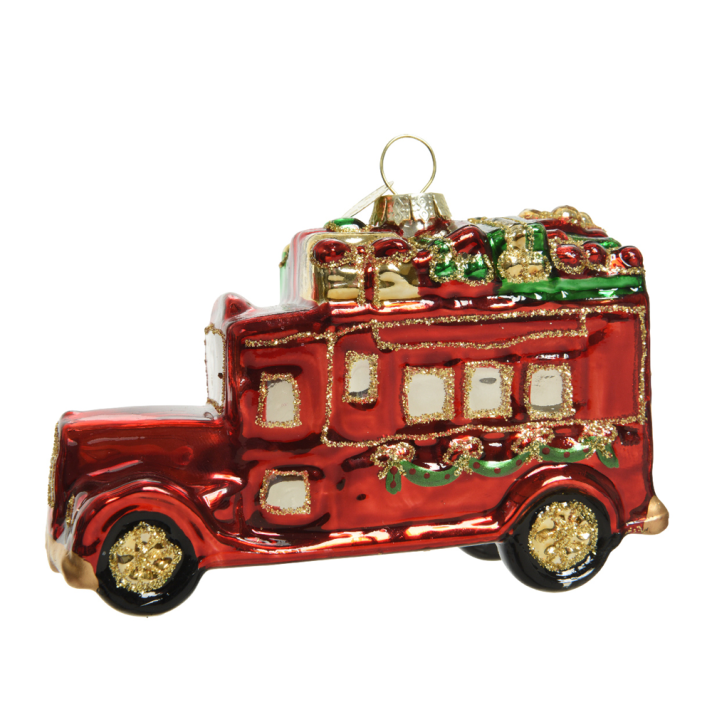 The Christmas Shop | Glazen kerstbal - Auto cadeautjes - glitters Rood