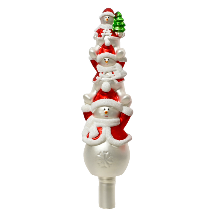 Glazen piek - Met sneeuwpoppen - Wit en rood - 31cm