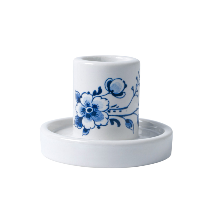 Heinen porceleinen kandelaar - Met bloem - 4,5cm