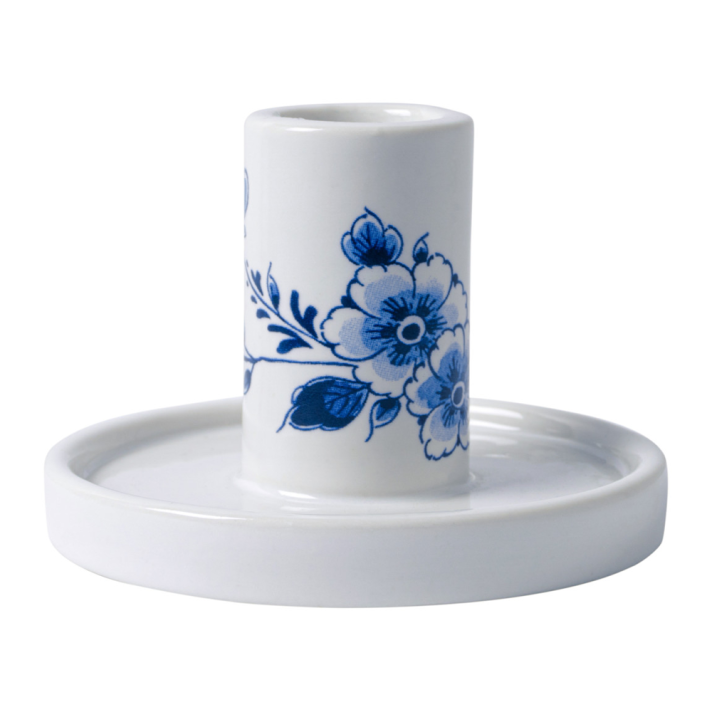 Heinen porceleinen kandelaar - Met bloem - 6cm